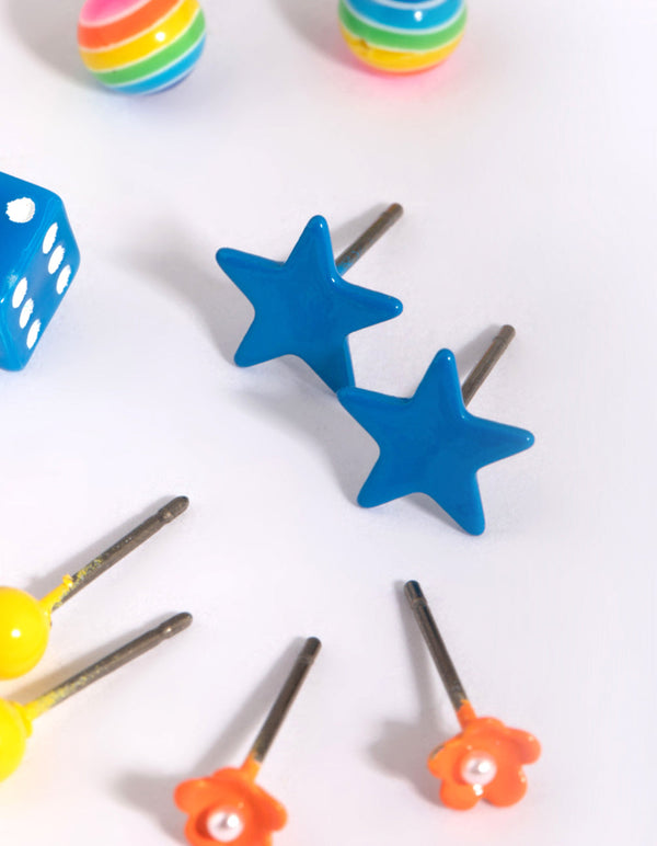 Kids Fluro Dice Stud Earring Pack