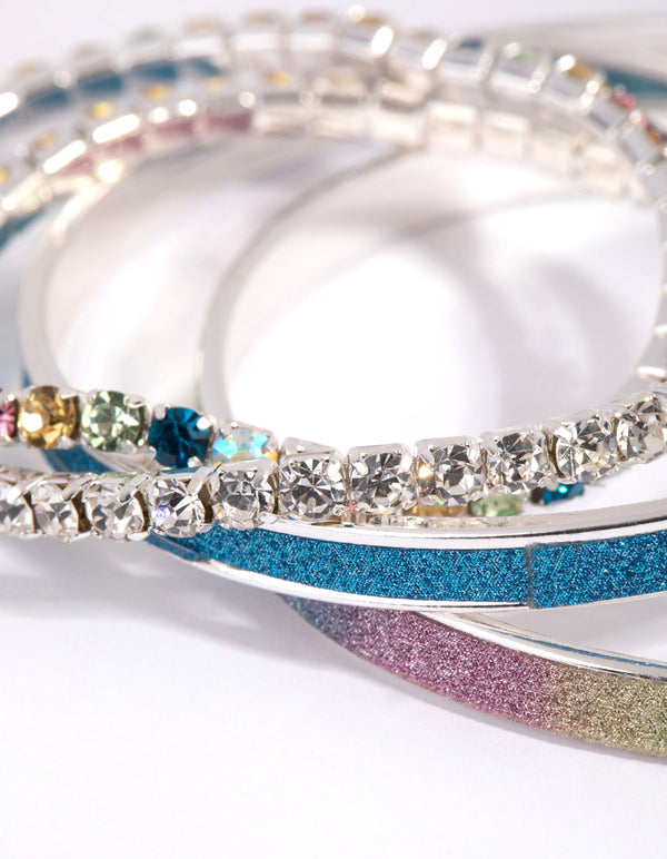Kids Silver Diamante Glitter Bracelet Pack