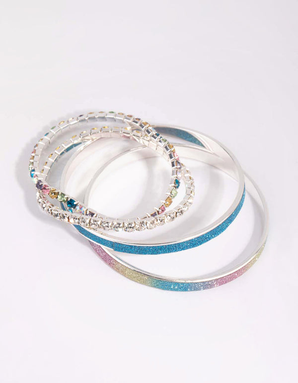 Kids Silver Diamante Glitter Bracelet Pack