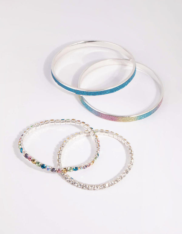Kids Silver Diamante Glitter Bracelet Pack