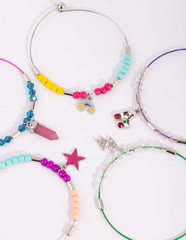 Kids Mixed Metal Beaded Charm Bangle Bracelet