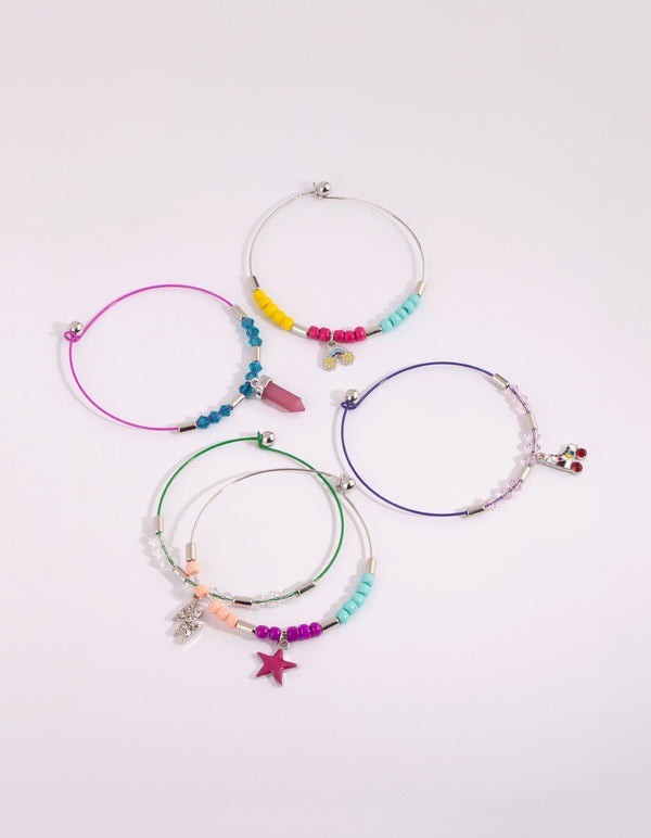 Kids Mixed Metal Beaded Charm Bangle Bracelet