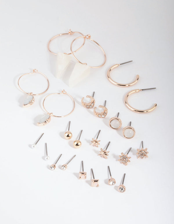 Rose Gold Star and Triangle Stud and Drop Earring Pack
