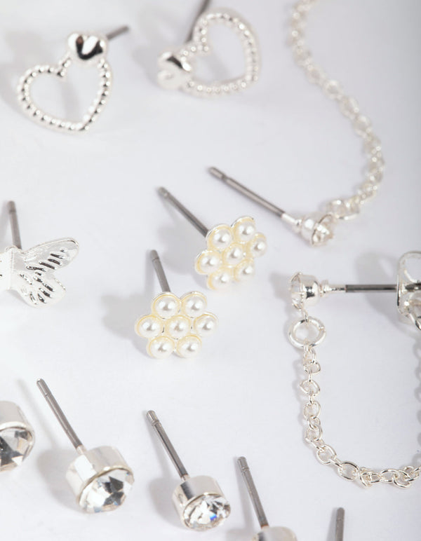 Silver Pearl Mixed Stud Earring Pack