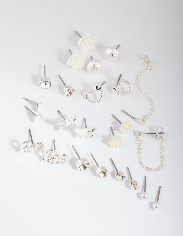Silver Pearl Mixed Stud Earring Pack