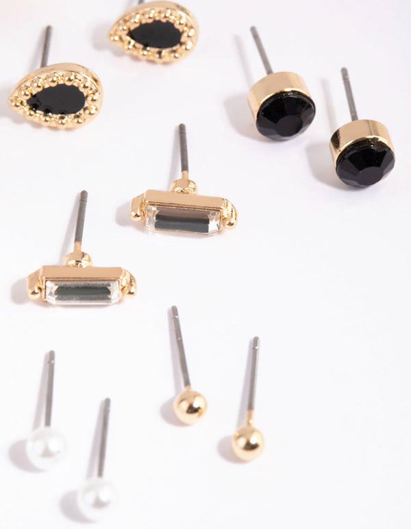 Gold Celestial Diamante and Pearl Stud Earring Pack