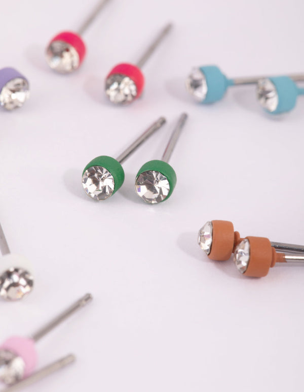 Matte Rainbow Diamante Stud Earring Pack