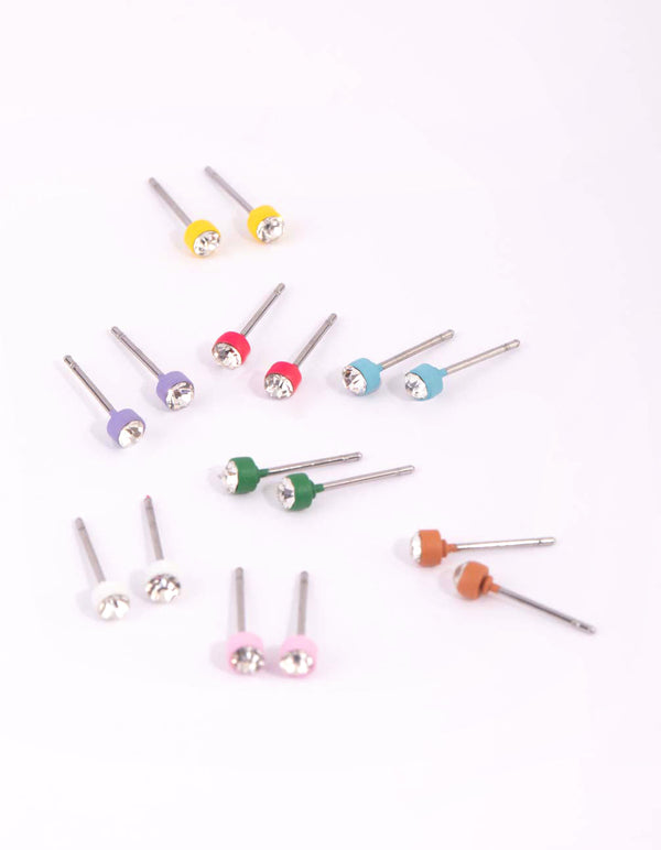 Matte Rainbow Diamante Stud Earring Pack