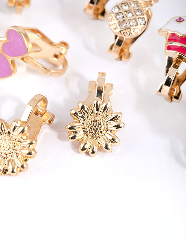 Gold Summer Vibes Clip On Earring Pack