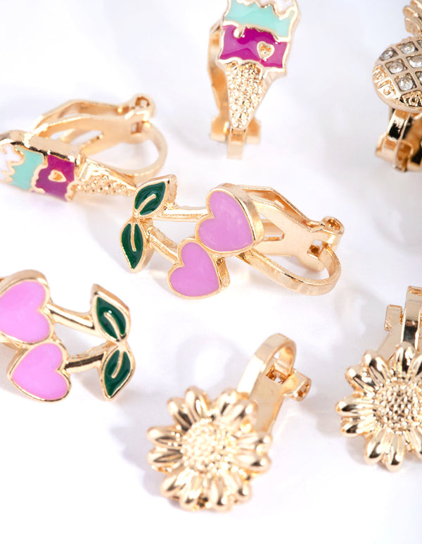 Gold Summer Vibes Clip On Earring Pack