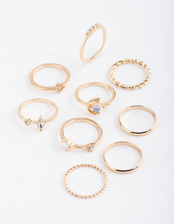 Gold Mixed Moon Ring Pack