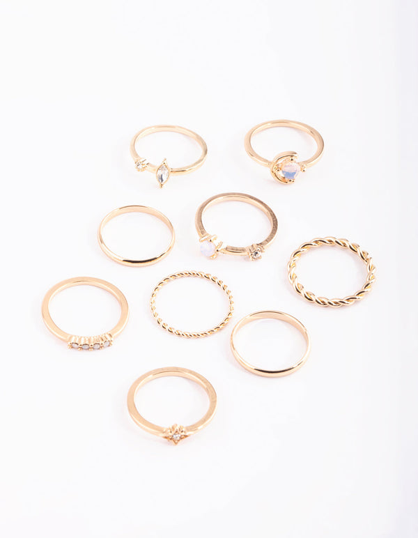 Gold Mixed Moon Ring Pack