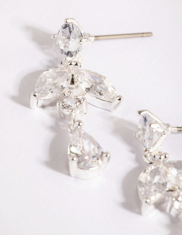 Silver Cubic Zirconia Wing Drop Earrings