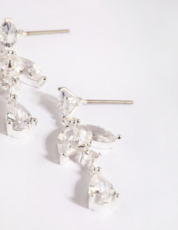 Silver Cubic Zirconia Wing Drop Earrings