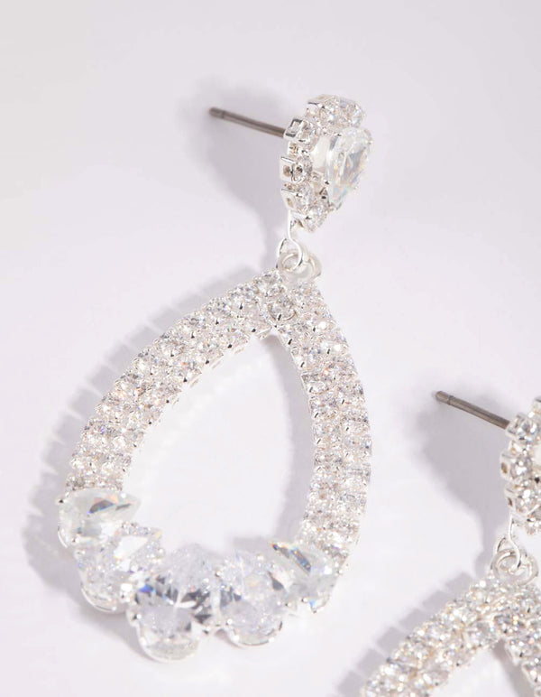 Silver Cubic Zirconia Pear Drop Earrings