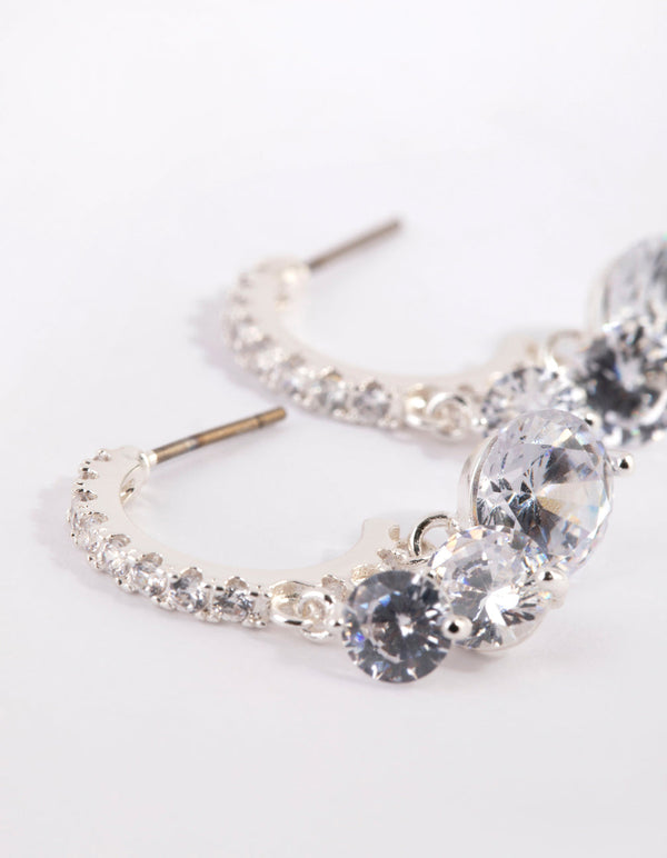 Silver Cubic Zirconia Jingle Huggie Earrings