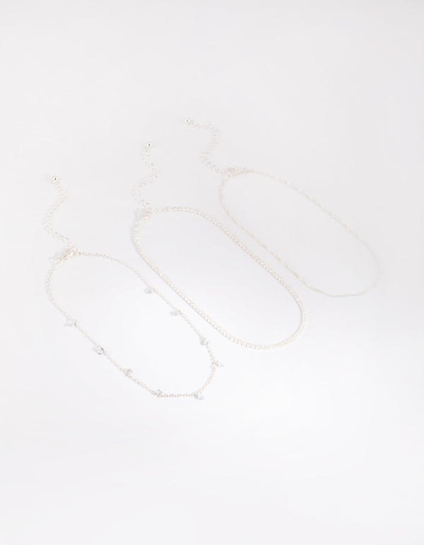 Silver Cubic Zirconia Choker Necklace Pack