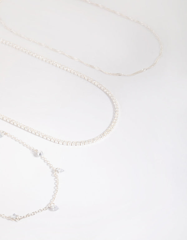 Silver Cubic Zirconia Choker Necklace Pack