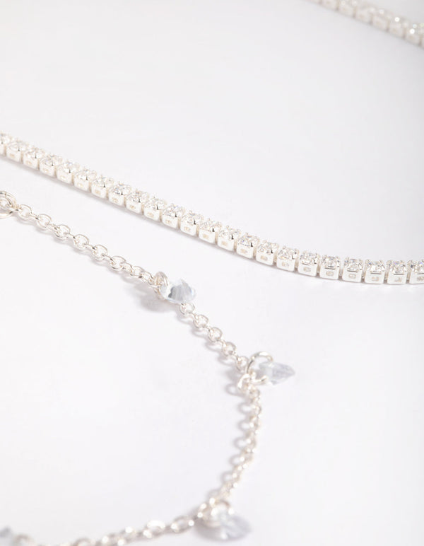 Silver Cubic Zirconia Choker Necklace Pack