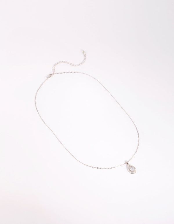 Silver Cubic Zirconia Teardrop Necklace and Earrings Set