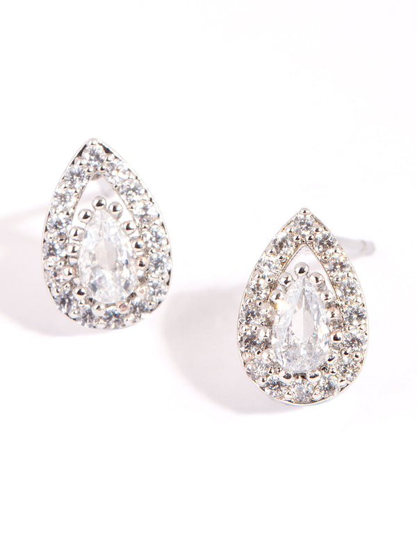 Silver Cubic Zirconia Teardrop Necklace and Earrings Set