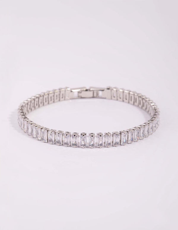 Rhodium Cubic Zirconia Baguette Tennis Bracelet
