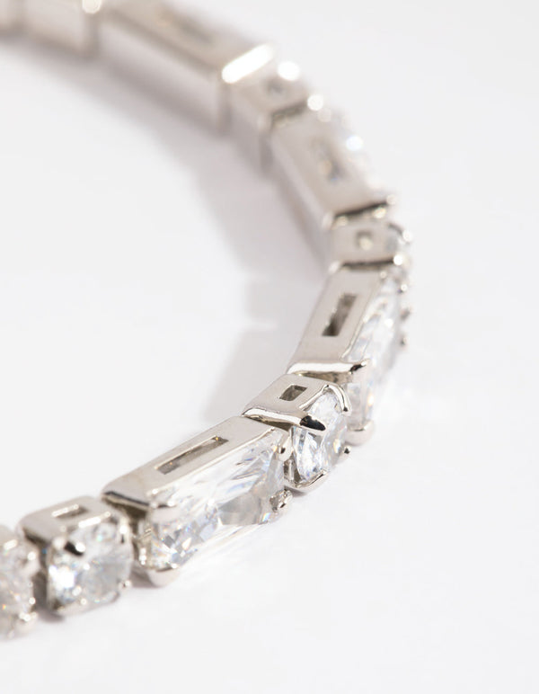 Rhodium Cubic Zirconia Round and Rectangular Tennis Bracelet
