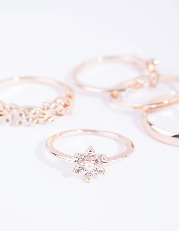 Rose Gold Cubic Zirconia Daisy Ring Pack