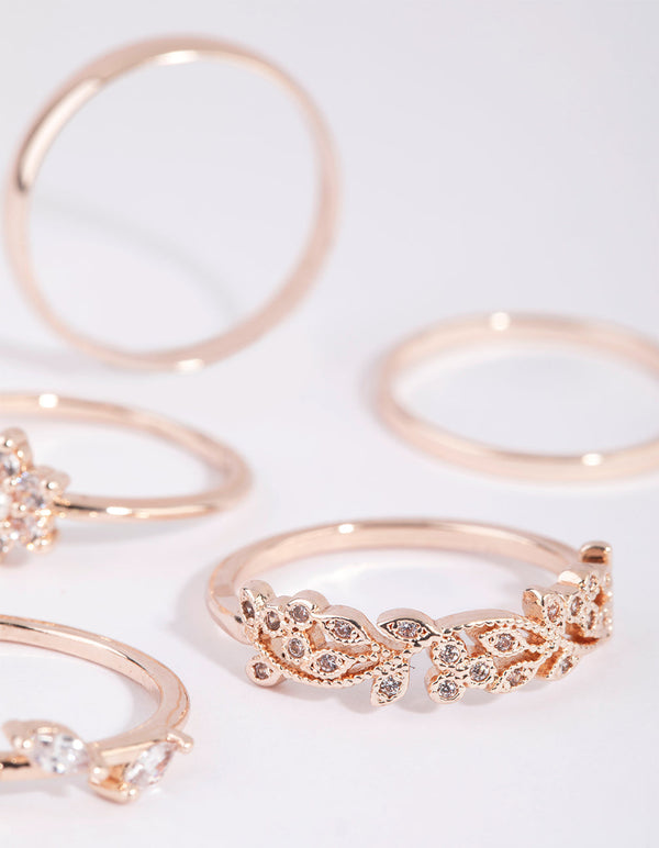 Rose Gold Cubic Zirconia Daisy Ring Pack