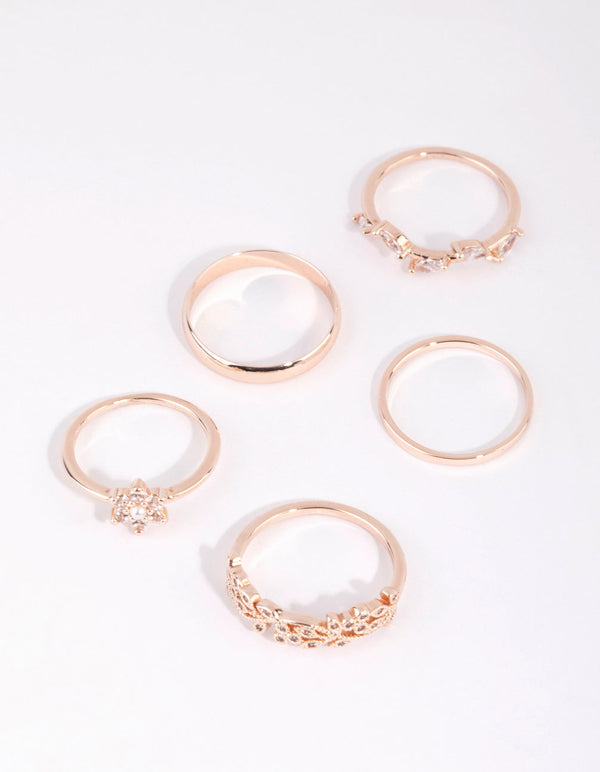 Rose Gold Cubic Zirconia Daisy Ring Pack