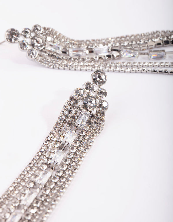 Silver Diamante Cup Chain Drop Earrings