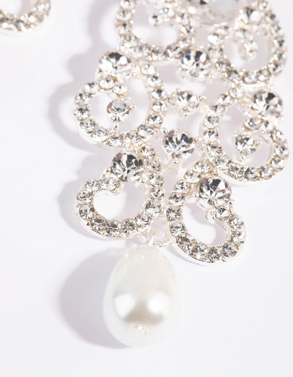 Silver Statement Diamante and Pearl Drop Earrings