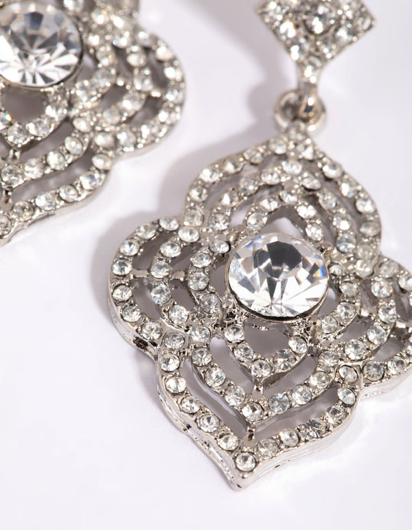 Rhodium Small Shield Drop Earrings