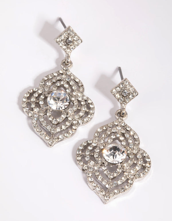 Rhodium Small Shield Drop Earrings