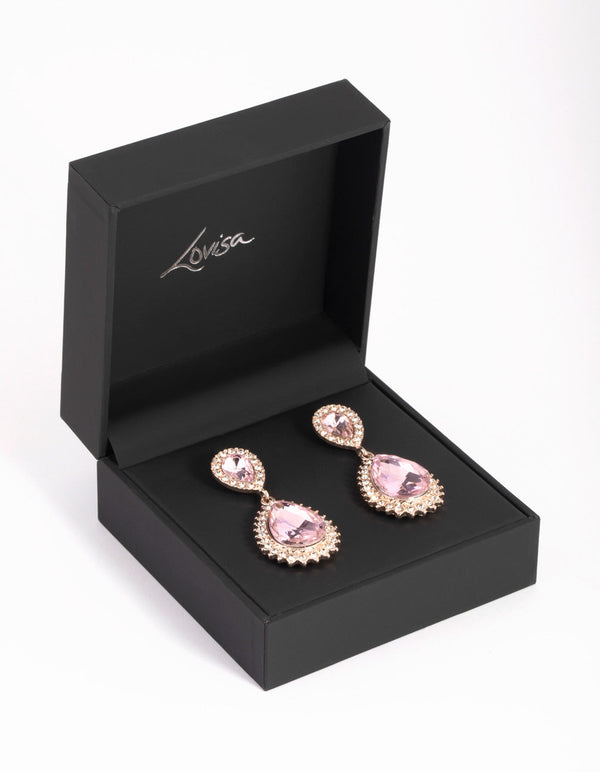 Rose Gold Teardrop Diamante Drop Earrings