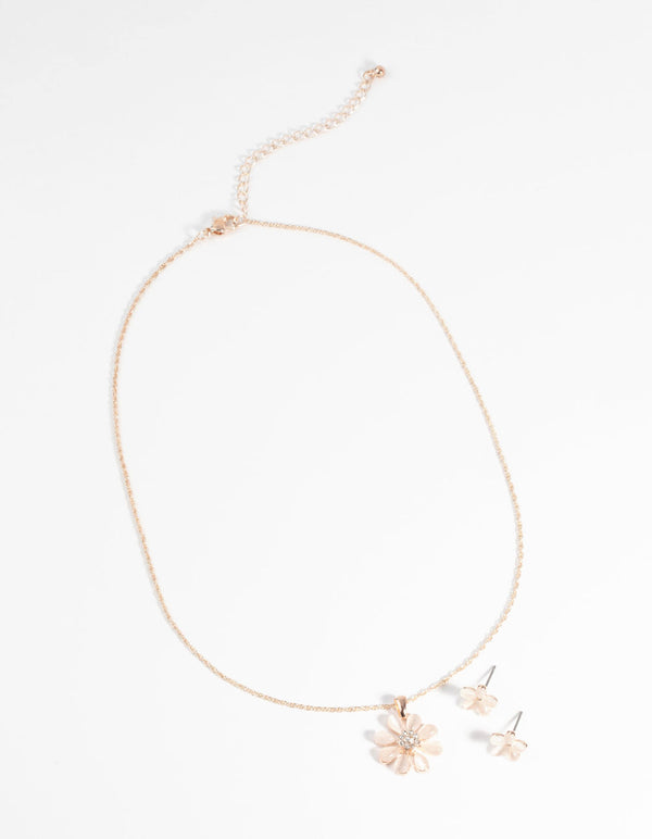 Rose Gold Daisy Necklace and Earring Set