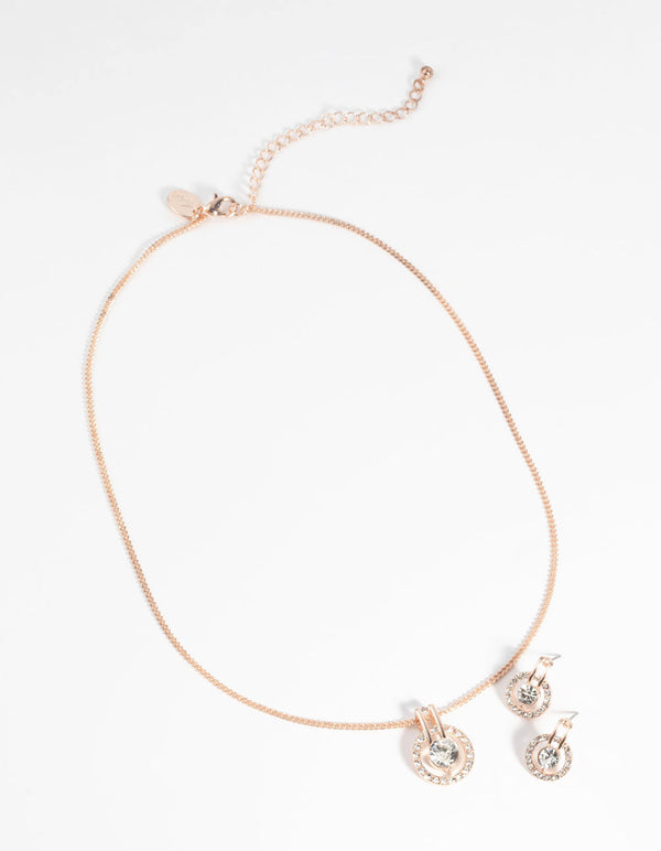 Rose Gold Diamante Necklace and Earring Set