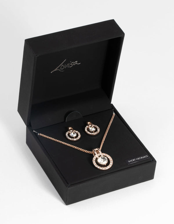 Rose Gold Diamante Necklace and Earring Set