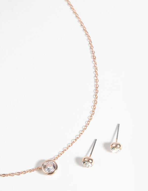 Rose Gold Diamante Pendant Necklace and Earring Set