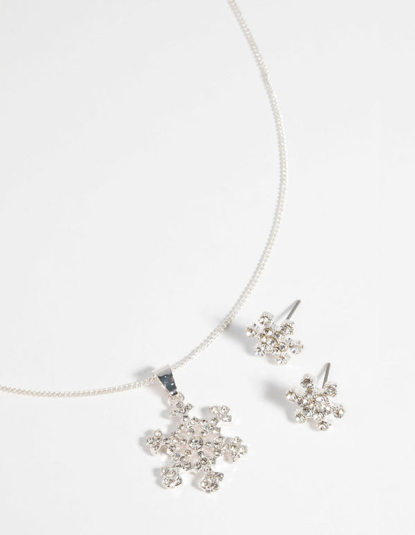 Silver Diamante Snowflake Necklace and Earring Set