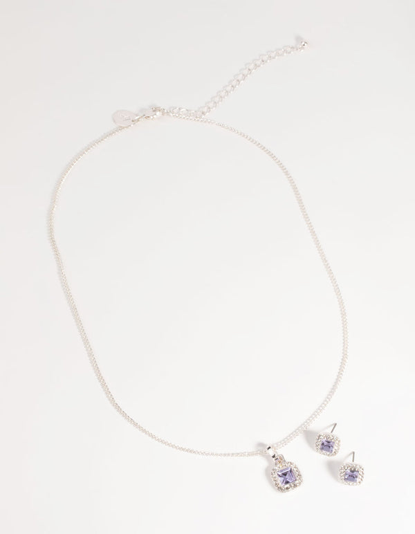 Silver Square-Cut Diamante Necklace and Earring Set