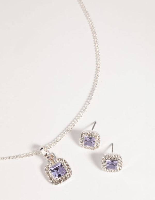 Silver Square-Cut Diamante Necklace and Earring Set