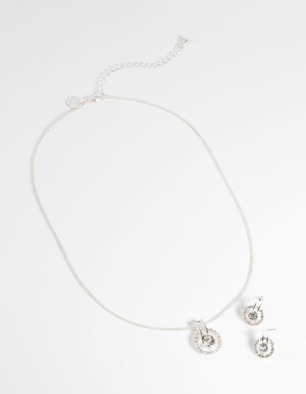 Silver Circular Diamante Necklace and Earring Set
