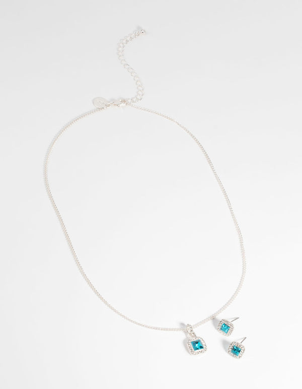 Silver Square-Cut Diamante Necklace and Earring Set