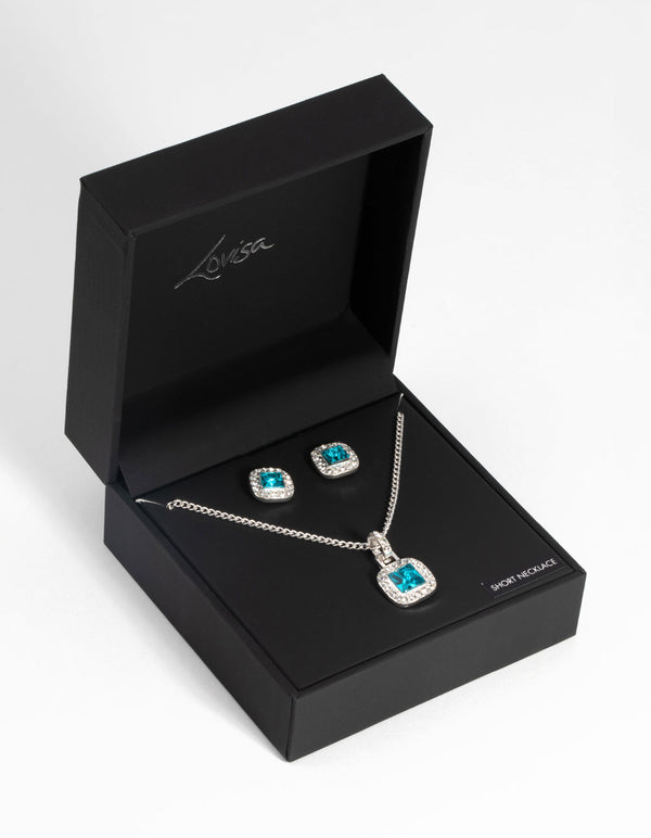 Silver Square-Cut Diamante Necklace and Earring Set