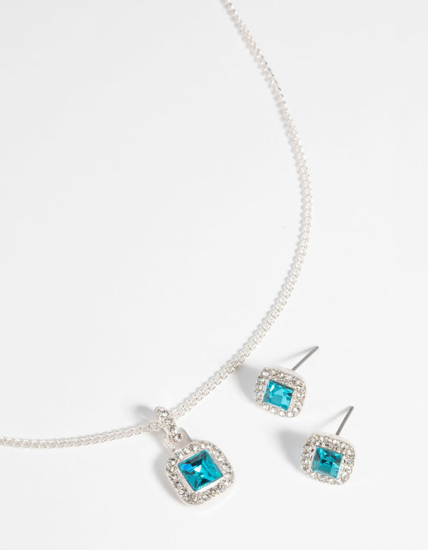 Silver Square-Cut Diamante Necklace and Earring Set