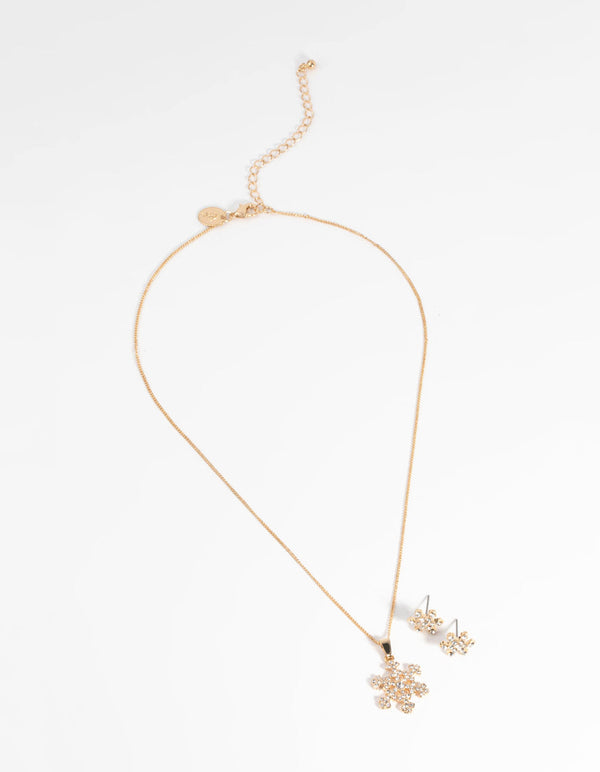 Gold Diamante Snowflake Necklace and Earring Set