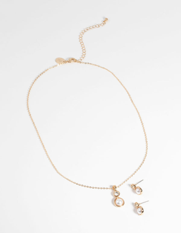 Gold Twisted Pearl Necklace and Earring Set