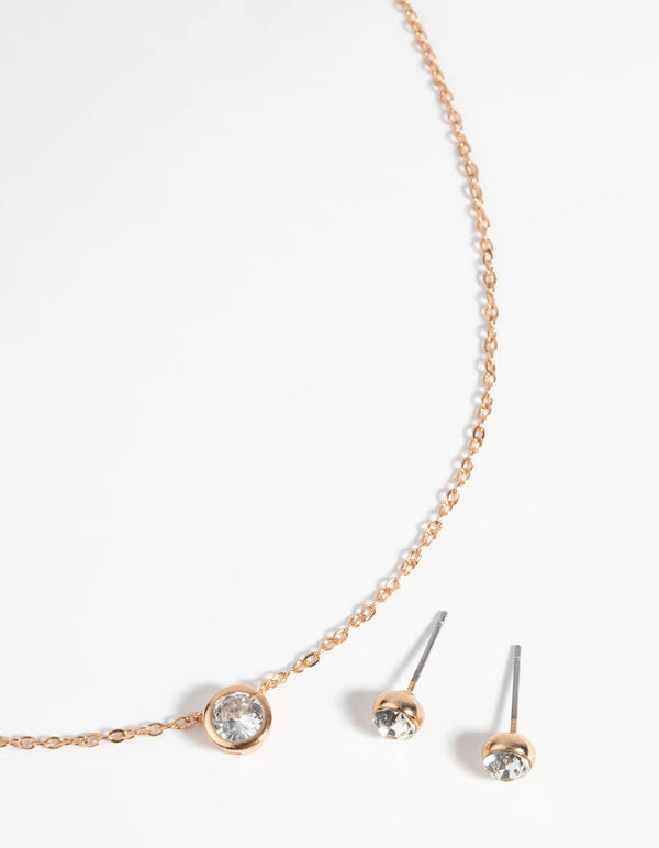 Gold Diamante Pendant Necklace and Earring Set