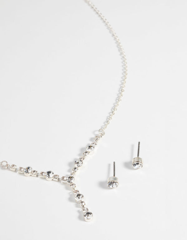 Silver Cubic Zirconia Necklace and Earring Set